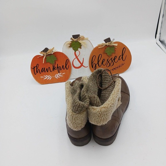 Coolway Bring/Betta Brown Leather Knit Sweater Cuff Ankle Boots Women's Size 8.5 - Picture 5 of 16